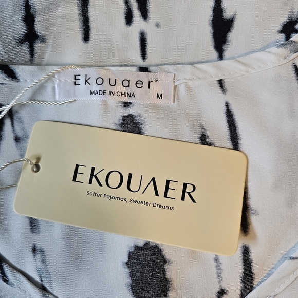 Womens Swimsuit Cover Up V Neck Short Sleeve Beachwear Dress, Black & White, MED - Picture 7 of 7